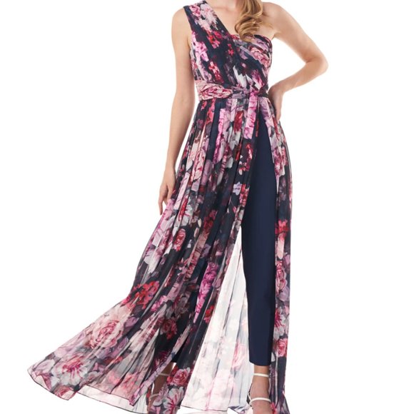 KAY UNGER Women's Layla Wrap Maxi Romper Gown Dress Size 2 Navy Floral $468 NWT - Picture 3 of 5